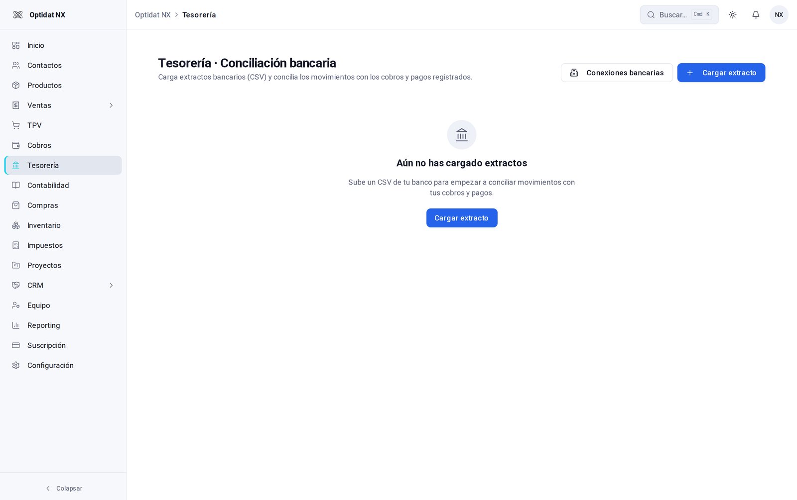 Tesorería en Elodeah ERP